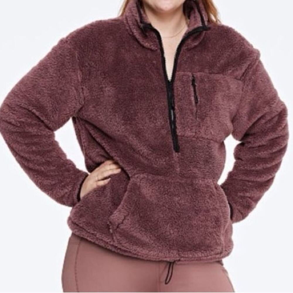 Pink Victoria’s Secret Sherpa pullover jacket sweatshirt half zip Size Large L